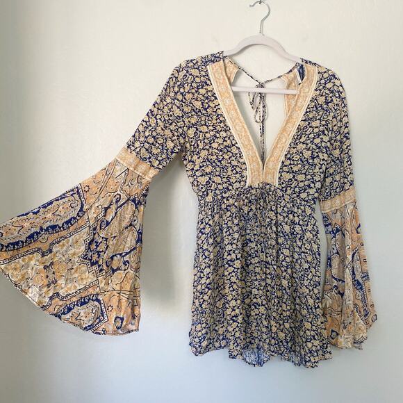 Free People Once Upon a Summertime Boho Floral Romper Navy Blue Size XS - Picture 4 of 7